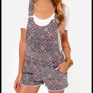 RVCA Denim Floral Print Overall Shorts